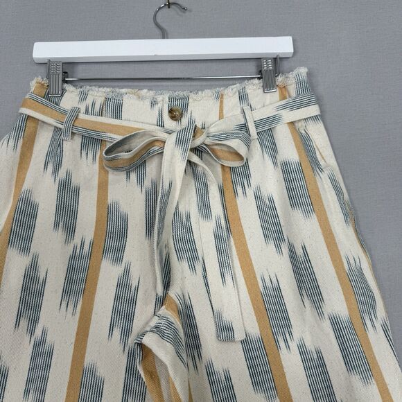 Current Air Womens Pants Small Beige Aztec Paper Bag Wide Leg Crop Boho Hippie - Picture 2 of 14